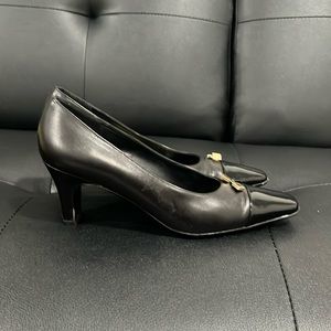 Salvatore Ferragamo Sz 4.5 B AAAA Black Leather Patent Cap Toe Heel Pumps RARE